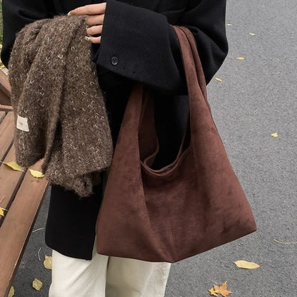 Suede Leather Hobo Tote Bag – Large Capacity Women's Shoulder Handbag