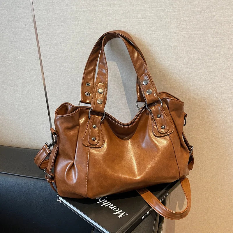 Oil Wax Leather Tote Bag for Women – Large Shoulder & Crossbody Handbag