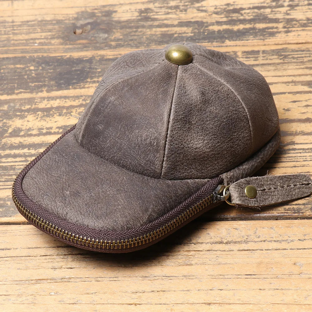 Men S Real Leather Hat Waist Zipper Crazy Horse Key Change Purse Large Capacity Mobile Phone