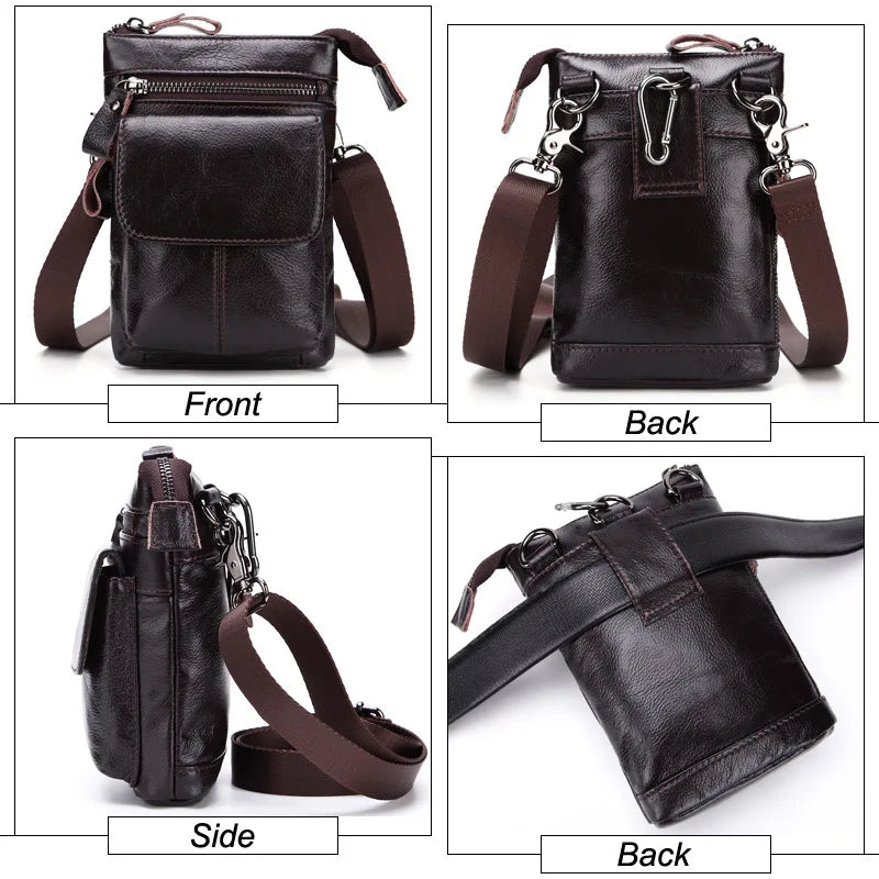 Outdoor Leisure Men S Real Leather Waist Bag Head Layer Cowhide Multi-Function Zipper Body