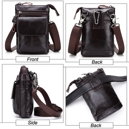 Outdoor Leisure Men S Real Leather Waist Bag Head Layer Cowhide Multi-Function Zipper Body