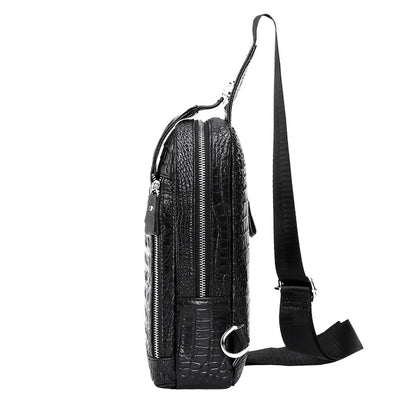 Men S Large Capacity Leather Breast Bag Head Layer Shoulder Oblique Cross Chest Crocodile