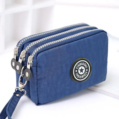 Three Layer Zipper Short Mobile Phone Bag Chic Women Hand Makeup Clutches Portable Change Waterproof
