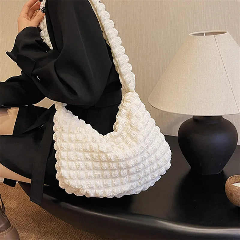 Bubble Cloud Shoulder Bag – Women's Pleated Tote Handbag
