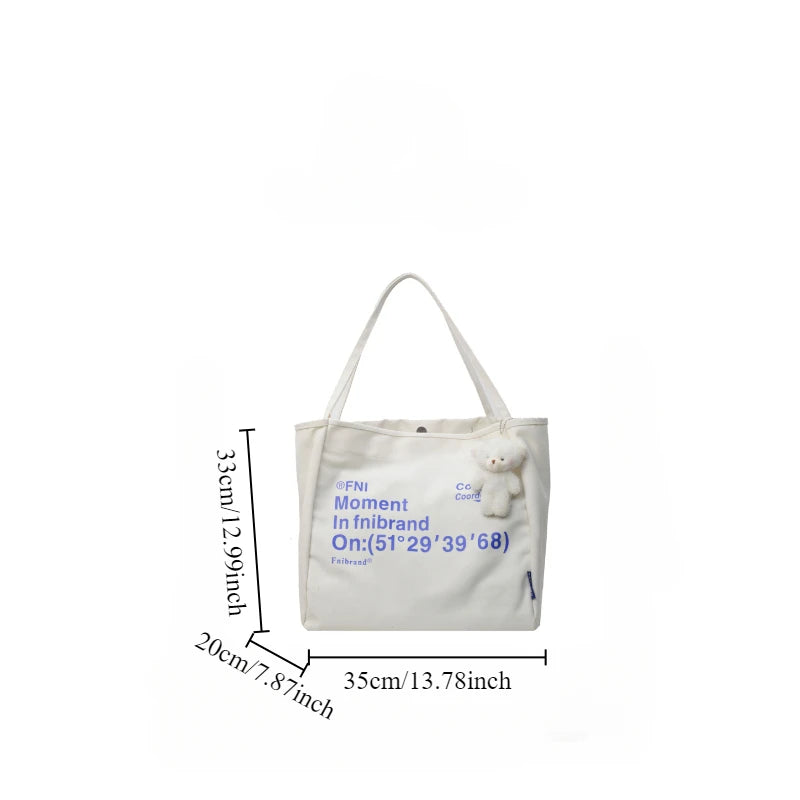 Letter Printed Canvas Shoulder Bag Women S Large Capacity Tote Bag Lazy Style Travel Bag