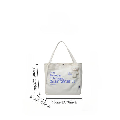 Letter Printed Canvas Shoulder Bag Women S Large Capacity Tote Bag Lazy Style Travel Bag