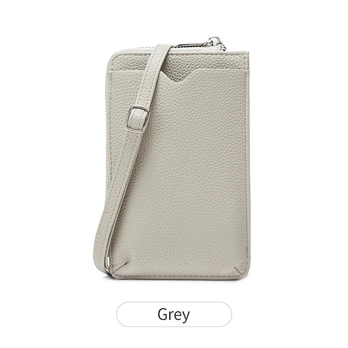 Litchi Pattern Soft Leather Vertical Mobile Phone Bag Ladies Shoulder Crossbody Multi-Card Storage