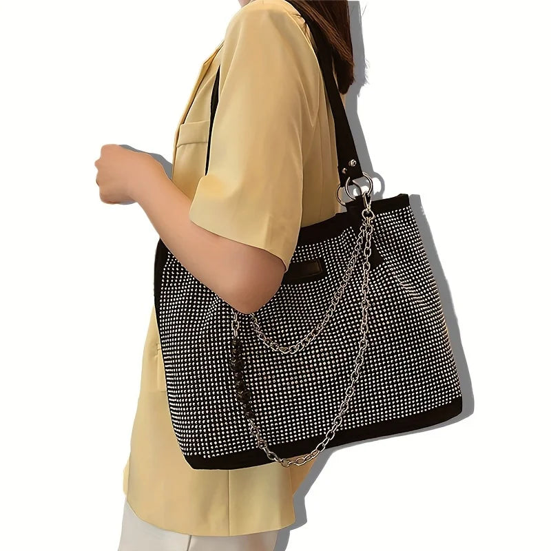 Rhinestone Tote Bag – Glam Crystal Chain Shoulder Bag