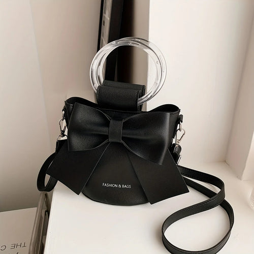 Bow Accent Bucket Bag for Women – Crossbody & Shoulder Handbag