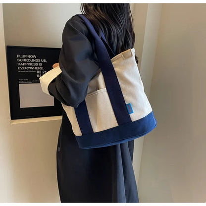 Color Block Canvas Tote Bag – Large Shoulder & Crossbody Bag