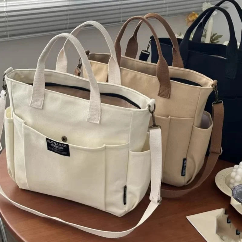 Large Canvas Tote Bag – Minimalist Shoulder & Crossbody Commuter Bag