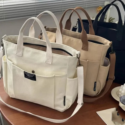 Large Canvas Tote Bag – Minimalist Shoulder & Crossbody Commuter Bag