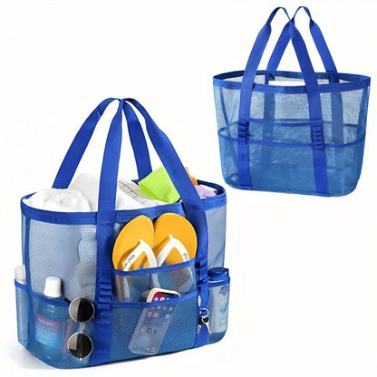 Large Mesh Beach Tote Bag – Sandproof with Multiple Pockets