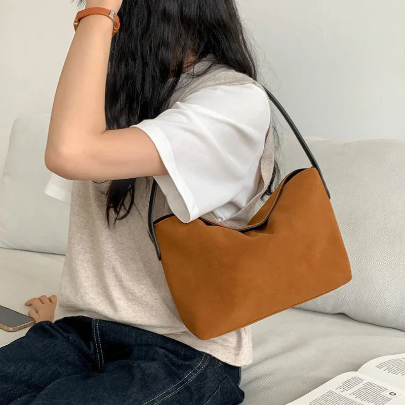 Retro Suede Shoulder Bag – Women's Casual Handbag