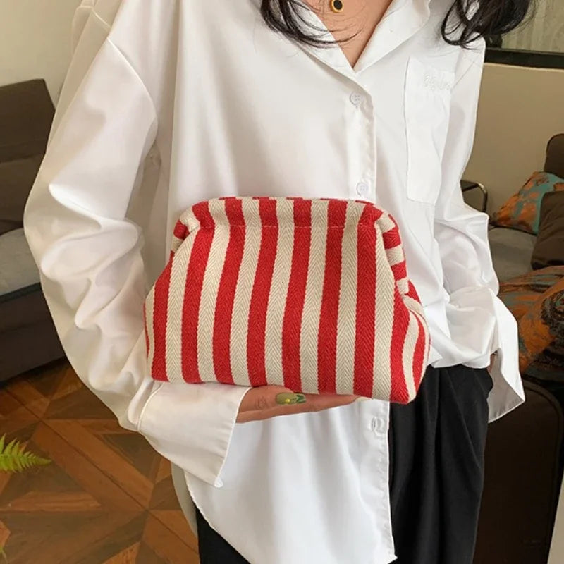 Large Capacity Striped Beach Cloud Bag Women Summer Woven Crochet Shell Portable S Handbag Purse