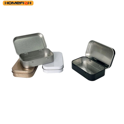 Homefish Metal Rectangular Empty Mini Tin Box Tinplate Push Candy Pill Cases Bins Jar Hinged