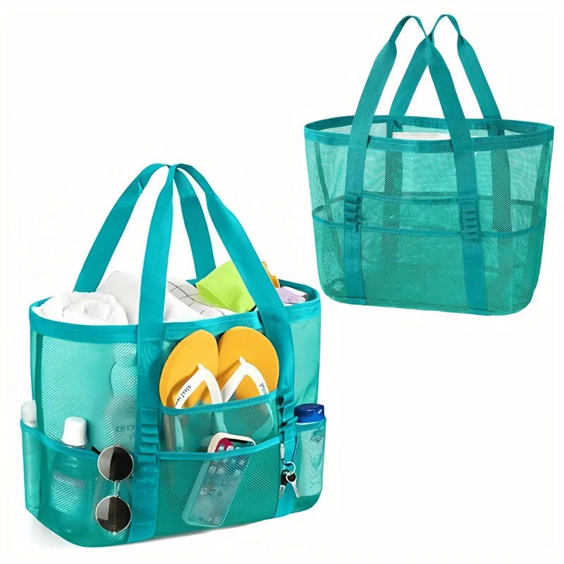 Large Mesh Beach Tote Bag – Sandproof with Multiple Pockets