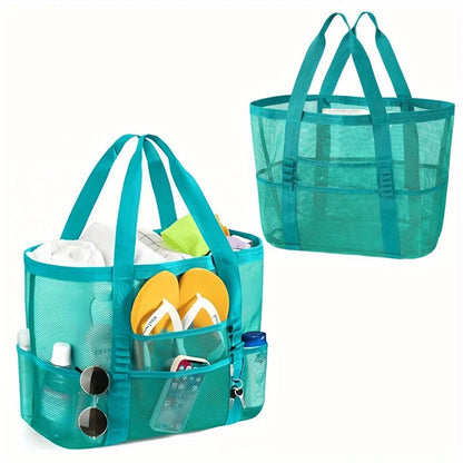 Large Mesh Beach Tote Bag – Sandproof with Multiple Pockets