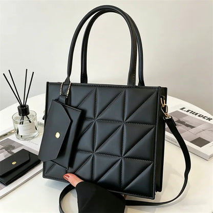 Quilted Tote Bag with Detachable Pouch & Crossbody Strap