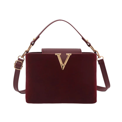 Mini Suede Crossbody Bag for Women – Faux Suede Handbag with Gold V Clasp
