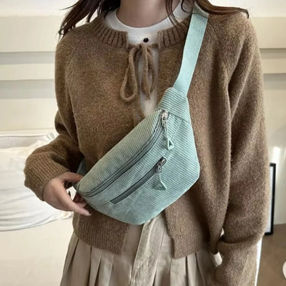 Lightweight Corduroy Fanny Pack Crossbody Bag Fashionable Retro Style Casual Chest Waist Fresh