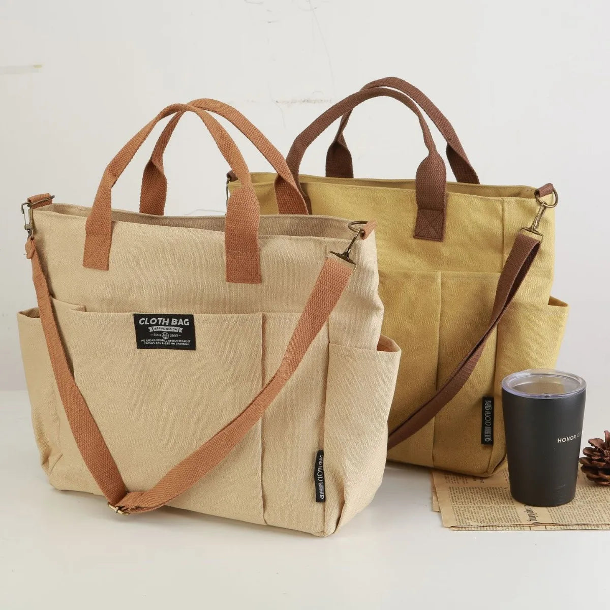 Canvas Tote Bag Large Capacity Multi-Pocket Handbag