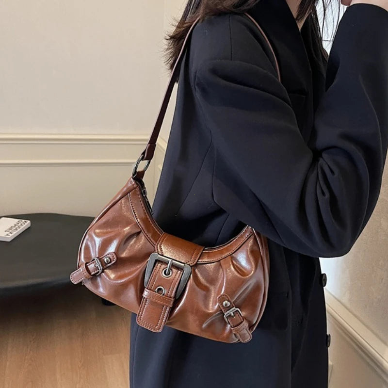 Y2k Retro Pleated Hobo Shoulder Bag Women Selling Maillard Style Underarm Clutch Handbags Travel