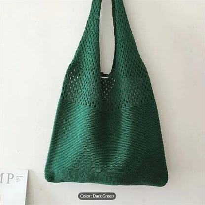 Crochet Hollow-Out Shoulder Bag – Large Capacity Knitted Tote for Women