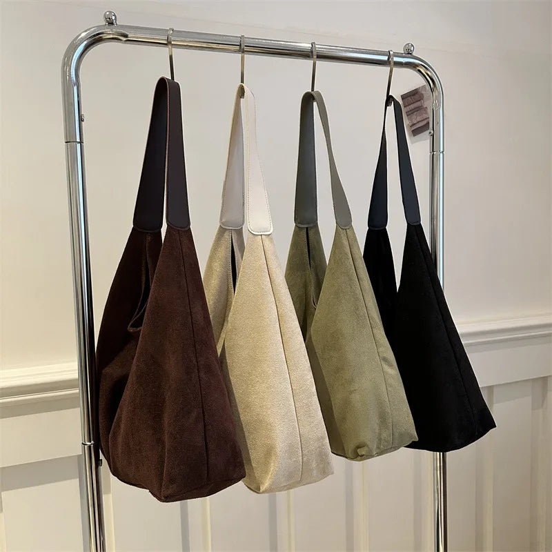Faux Suede Women S Bag Simple Large Capacity Korean Version Trendy Casual Shoulder Armpit Bag Pure
