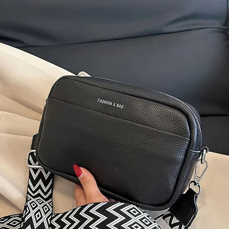 Unisex Canvas Crossbody Bag Stylish Square Camera Purse Wide Strap