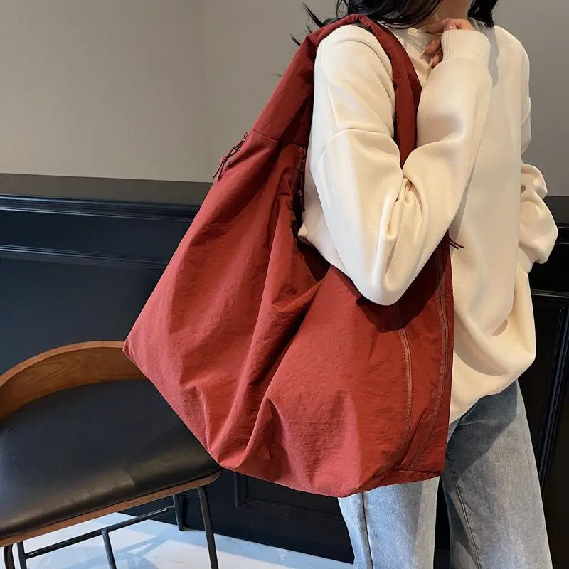 Nylon Tote Bag for Women – Large Casual Shoulder Bag with Zipper