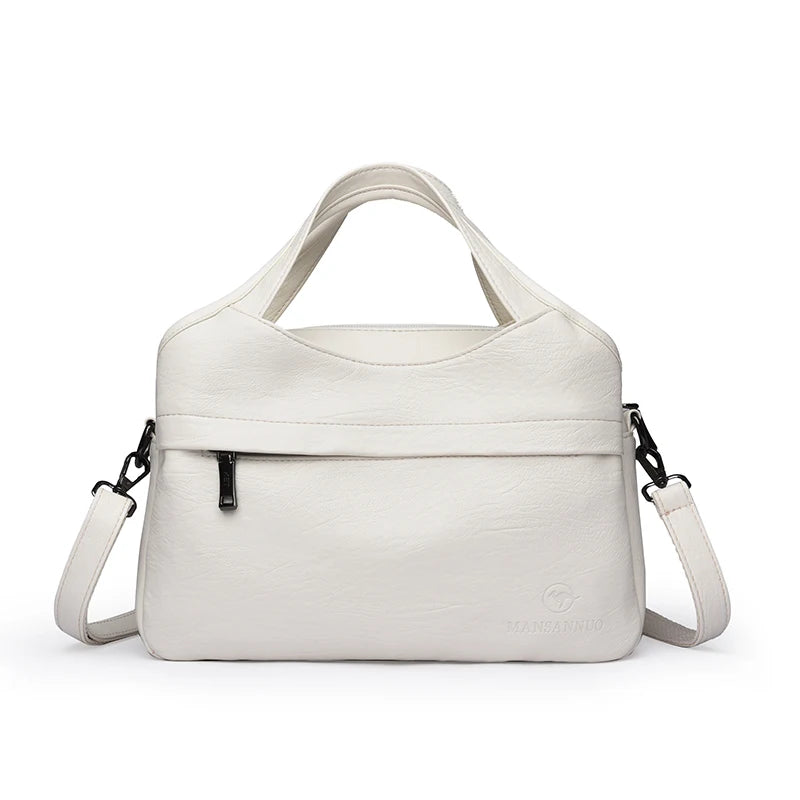 Washed Leather Crossbody Bag for Women – Multi-Pocket Shoulder Handbag