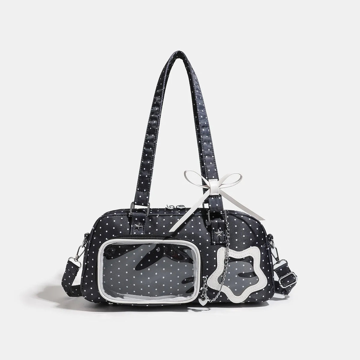 Japanese Style Nylon Ita Bag Large Capacity Cute Bow Decor Transparent Display Star Cream Color