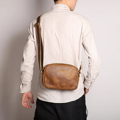 Fashionable Simple Men S Single-Shoulder Bag Women S Crazy Horse Leather Crossbody Bag