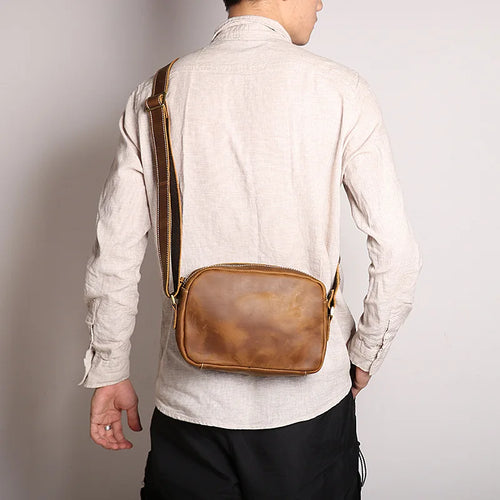 Fashionable Simple Men S Single-Shoulder Bag Women S Crazy Horse Leather Crossbody Bag
