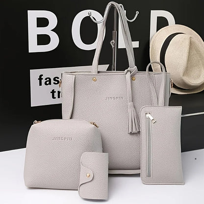 4-Piece Women's Leather Tote Handbag Set with Crossbody & Wallet