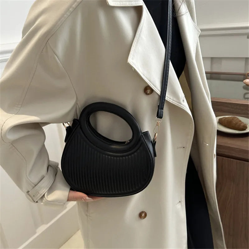 Mini Crescent Handbag for Women – Quilted Top Handle Crossbody Bag