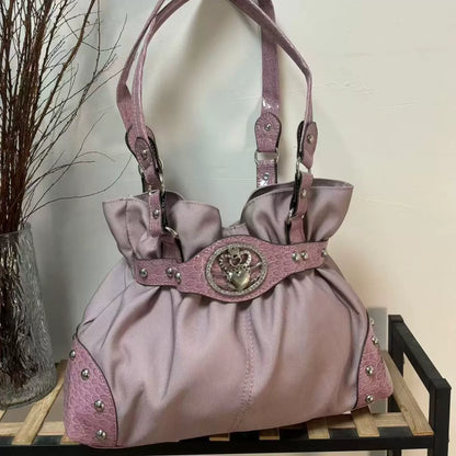 Sweet Cool Green Underarm Bag Y2k Girls Pu Leather Large Capacity Shoulder Tote Women Fairycore
