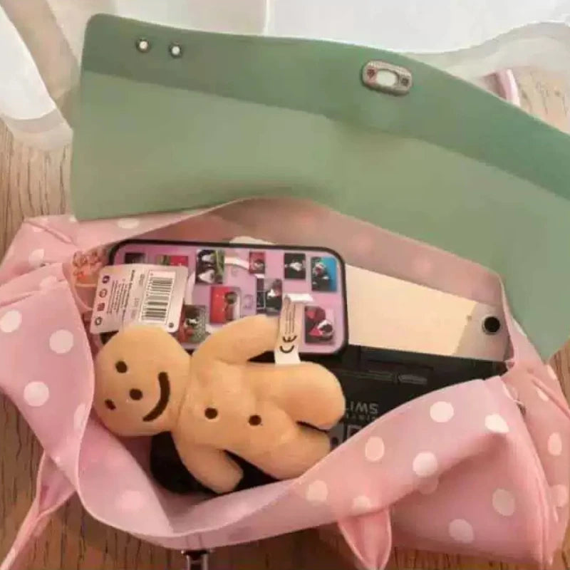 Color Block Polka Dot Jelly Leather Long Underarm Bag Lock Closure Large Capacity Portable Women