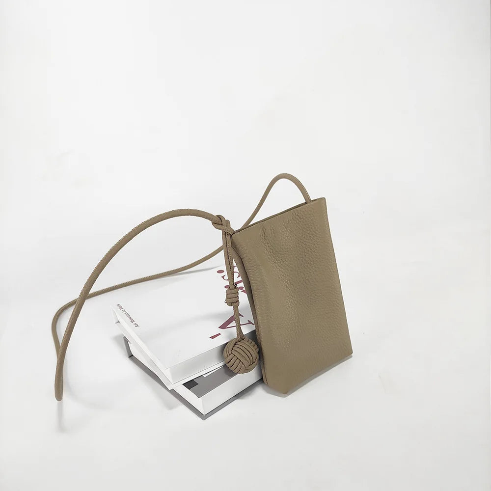 Mini Genuine Leather Mobile Phone Storage Top Layer Cowhide Simple Versatile Small Crossbody Bag