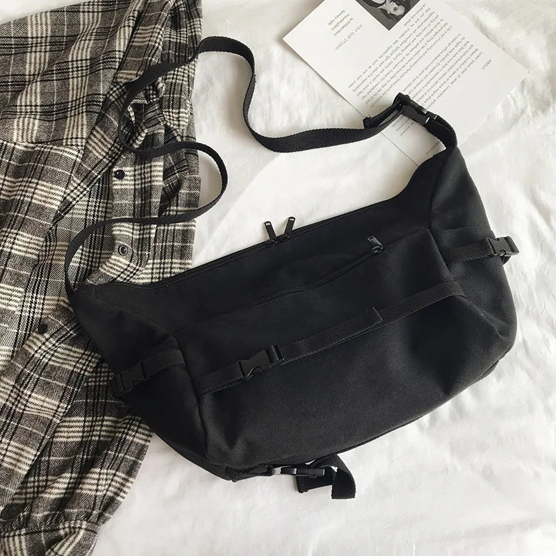 Canvas Crossbody Bag with Plush Pendant – Large Capacity Women's Shoulder Bag