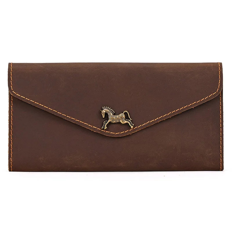 Simple Mobile Phone Leather Wallet Retro Men Crazy Horse Long Envelope Flip
