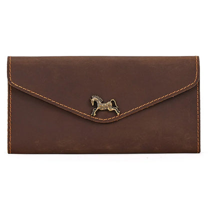 Simple Mobile Phone Leather Wallet Retro Men Crazy Horse Long Envelope Flip