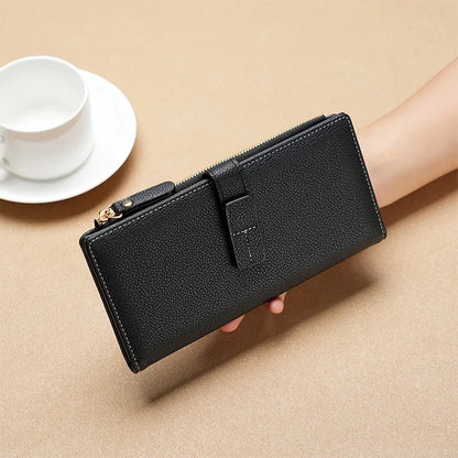 Purse Long Women S Drawband Color Contrast Money Clip Mobile Phone Storage Hold Stylish Zipper Card