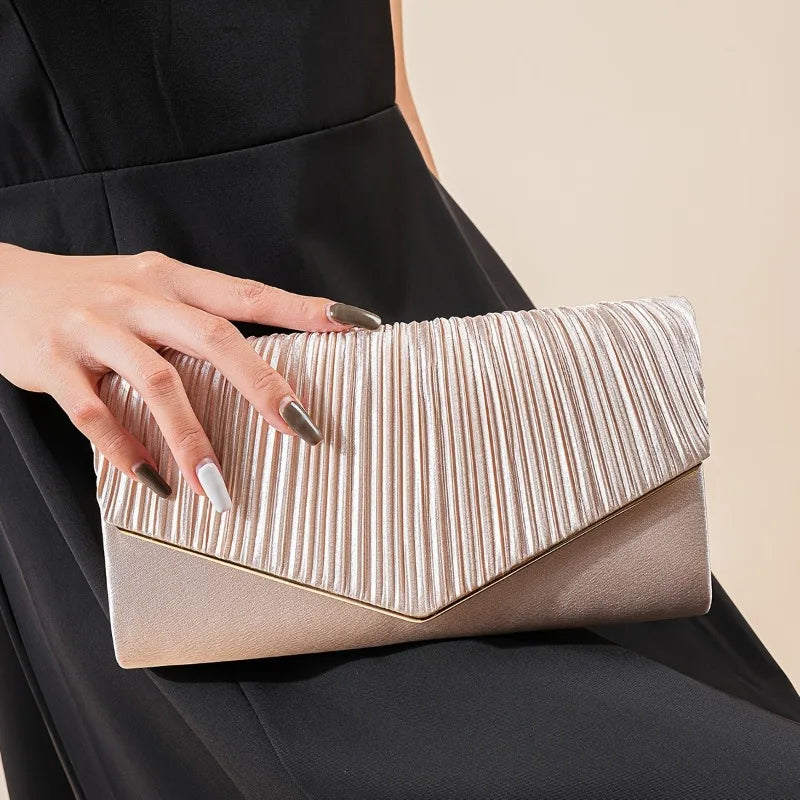 Evening Clutch Bag – Pleated Envelope Purse with Gold Chain