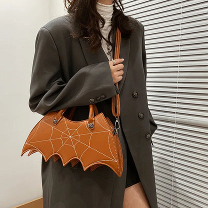Bat-Shaped PU Leather Crossbody Handbag – Gothic Halloween Shoulder Bag for Women