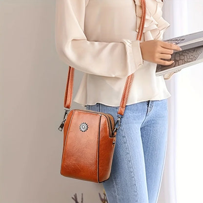Soft Leather Mobile Phone Bag Women Mini Vertical Style Small Bag Putting Mobile Phones Purse - Soft