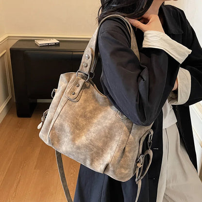 Vintage Tote Bag with Top Handle & Detachable Crossbody Strap