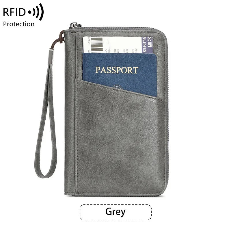 Multi-Function Rfid Blocking Passport Wallet Zip-Up Protective Case Travel Documents Finances