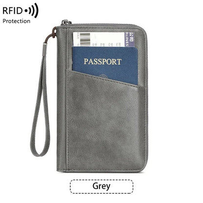 Multi-Function Rfid Blocking Passport Wallet Zip-Up Protective Case Travel Documents Finances